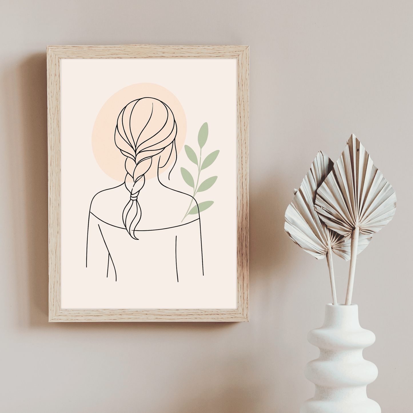 Affiche digitale à Télécharger d'une Femme avec Tresse | Poster à imprimer Line Art Botanique Minimaliste