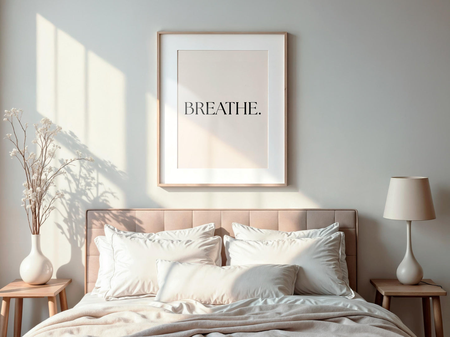 Affiche Typographique "BREATHE." – Poster Minimaliste à Imprimer – Art Mural Inspirant Noir et Beige pour Déco Moderne, Bureau ou Yoga Room