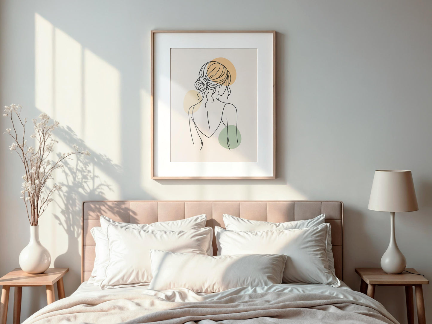 Affiche digitale line art femme dos nu | Poster minimaliste à imprimer | Art mural bohème chic | Déco mur salon chambre bureau | Pastel vibe
