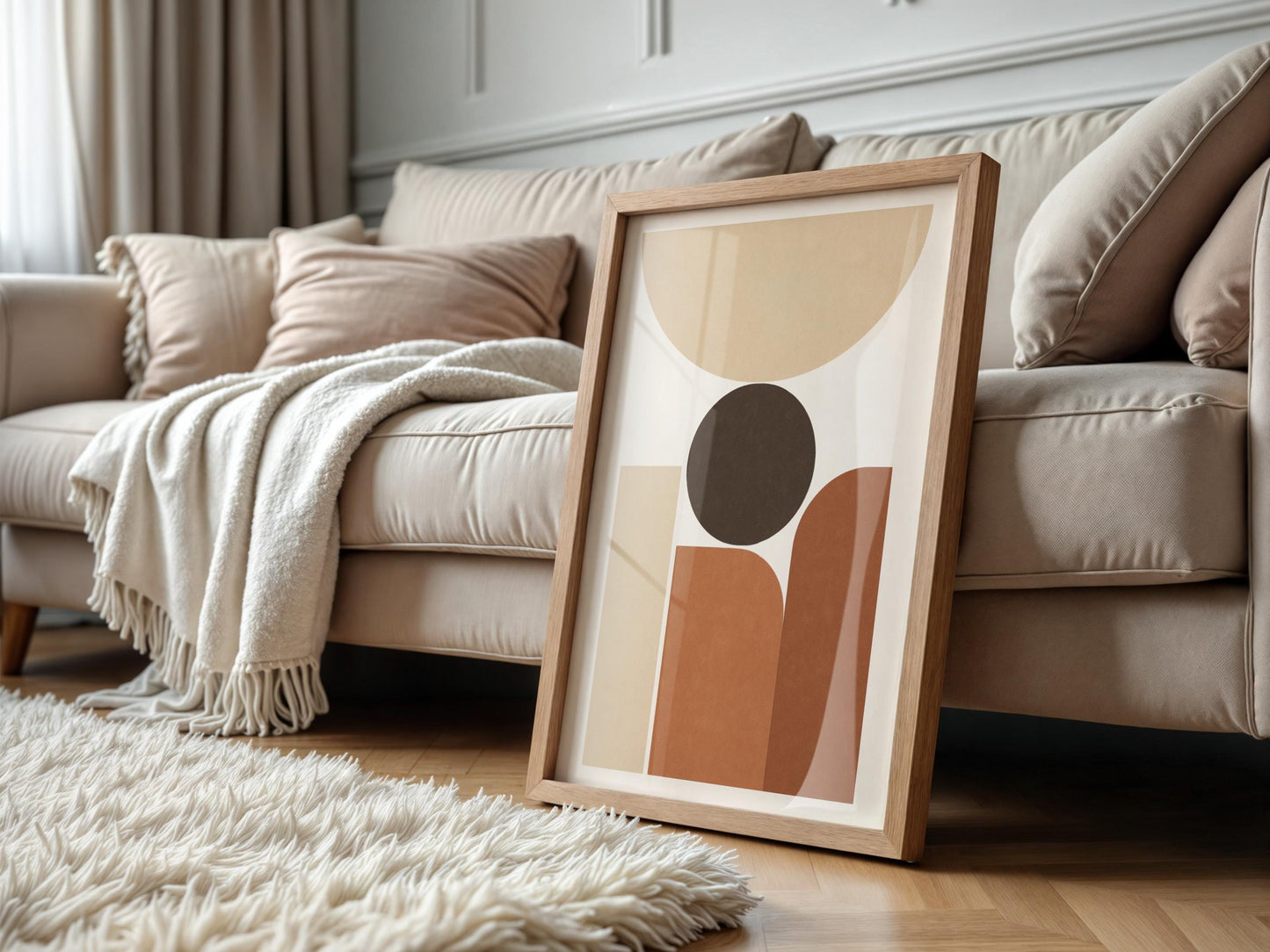 Affiche Murale Abstraite Géométrique – Poster Digital Terracotta et Beige Minimaliste – Art Moderne à Imprimer pour Salon, Chambre ou Bureau