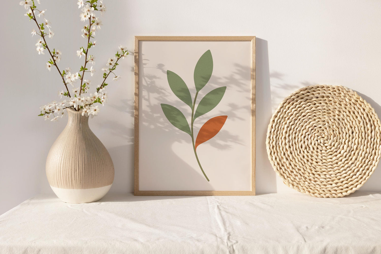 Affiche Botanique Minimaliste | Poster Digital Feuillage Vert et Terracotta | Illustration Nature à Télécharger