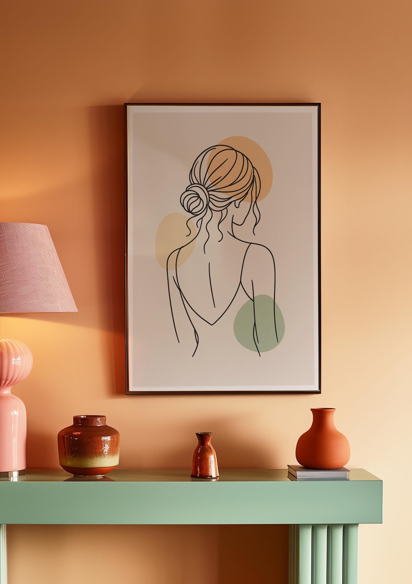 Affiche digitale line art femme dos nu | Poster minimaliste à imprimer | Art mural bohème chic | Déco mur salon chambre bureau | Pastel vibe