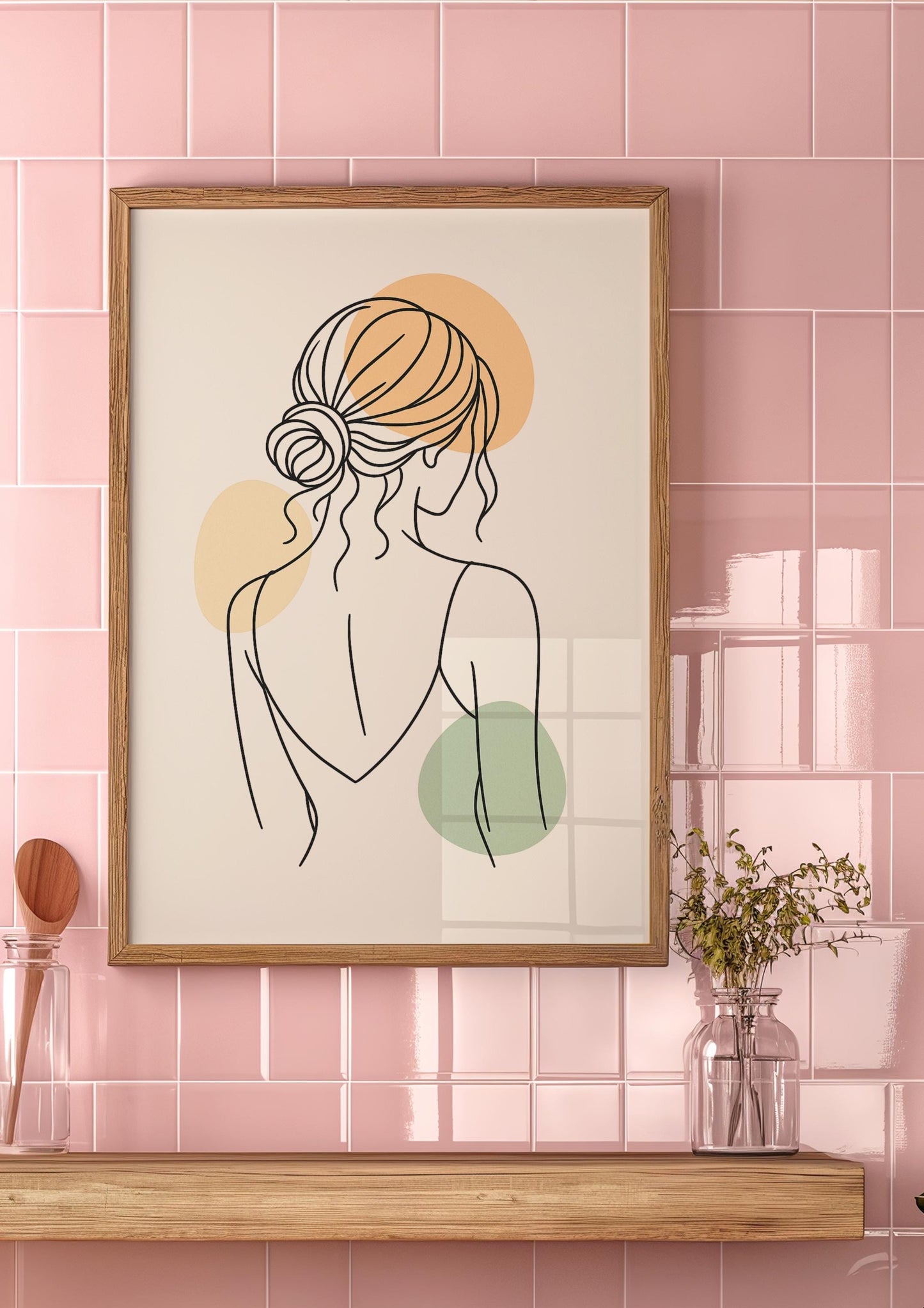Affiche digitale line art femme dos nu | Poster minimaliste à imprimer | Art mural bohème chic | Déco mur salon chambre bureau | Pastel vibe