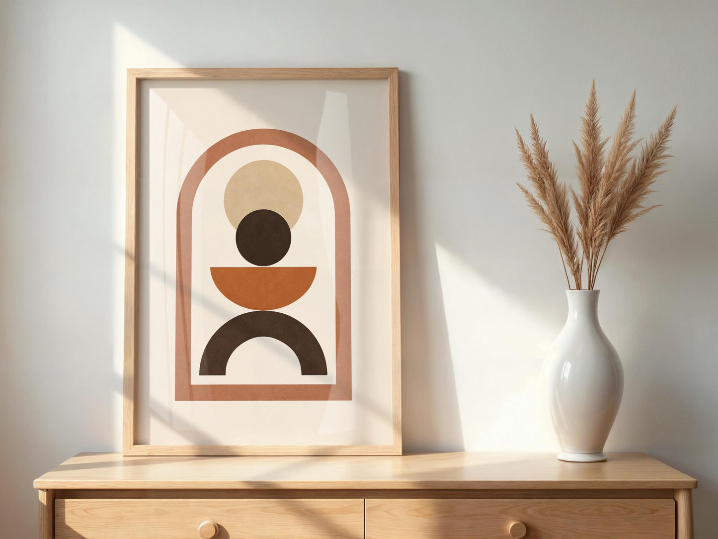 Affiche Abstraite Arche Géométrique – Art Minimaliste Terracotta à Imprimer – Poster Moderne à Empiler pour Déco Murale Salon ou Bureau