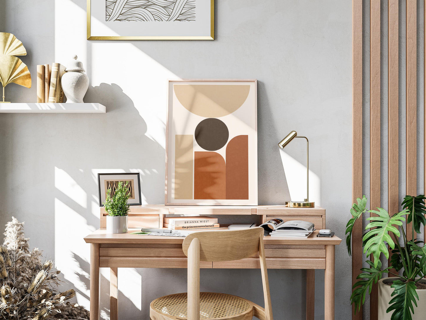 Affiche Murale Abstraite Géométrique – Poster Digital Terracotta et Beige Minimaliste – Art Moderne à Imprimer pour Salon, Chambre ou Bureau