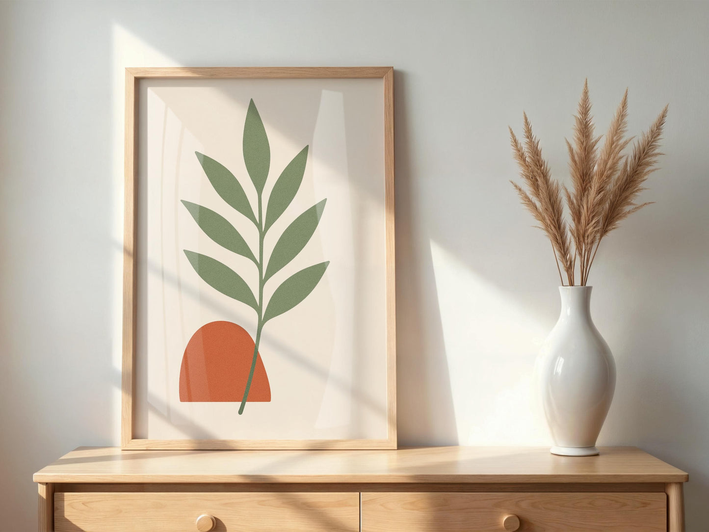 Poster Feuille Botanique Minimaliste | Affiche Murale Digitale Simple Verte | Art Nature Abstrait | Téléchargement Instantané | Ambiance Boho Cosy