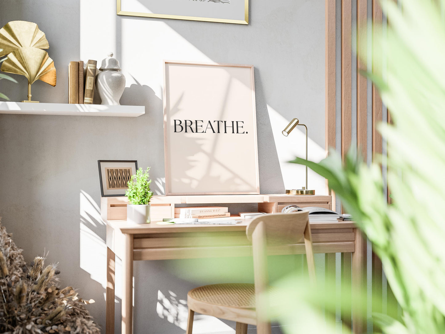 Affiche Typographique "BREATHE." – Poster Minimaliste à Imprimer – Art Mural Inspirant Noir et Beige pour Déco Moderne, Bureau ou Yoga Room