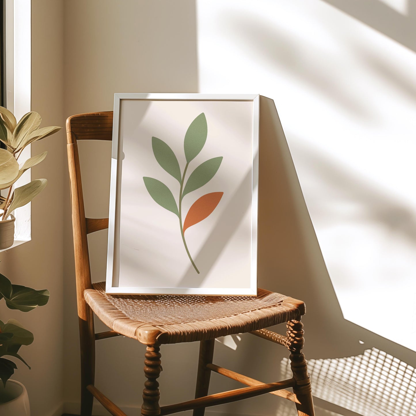 Affiche Botanique Minimaliste | Poster Digital Feuillage Vert et Terracotta | Illustration Nature à Télécharger