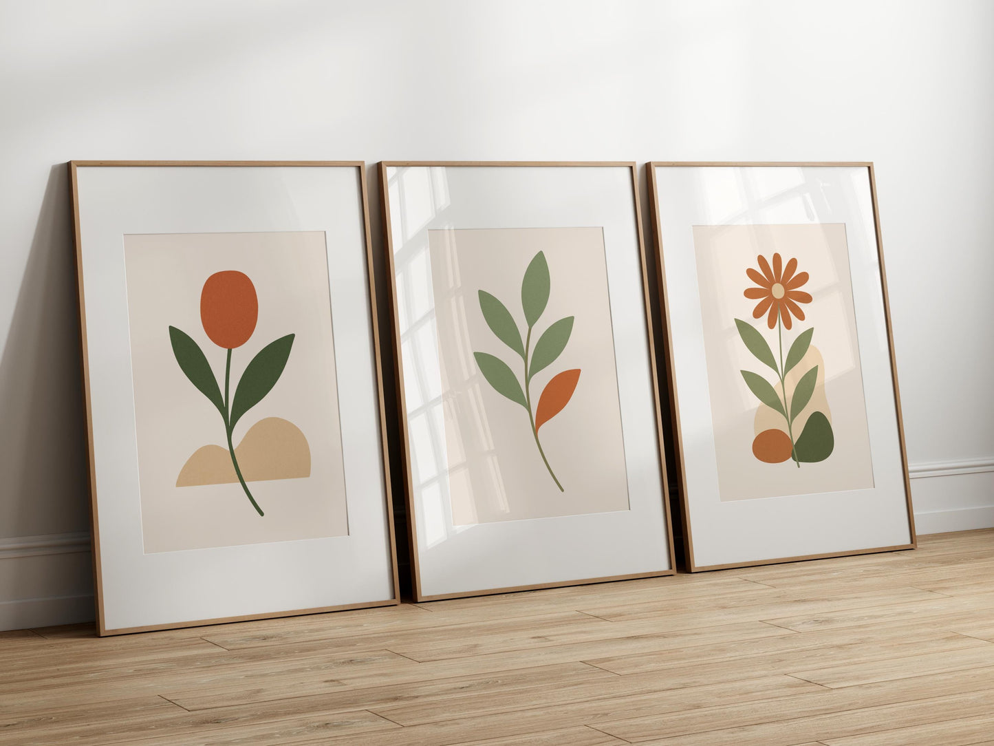 Affiche Botanique Minimaliste | Poster Digital Feuillage Vert et Terracotta | Illustration Nature à Télécharger
