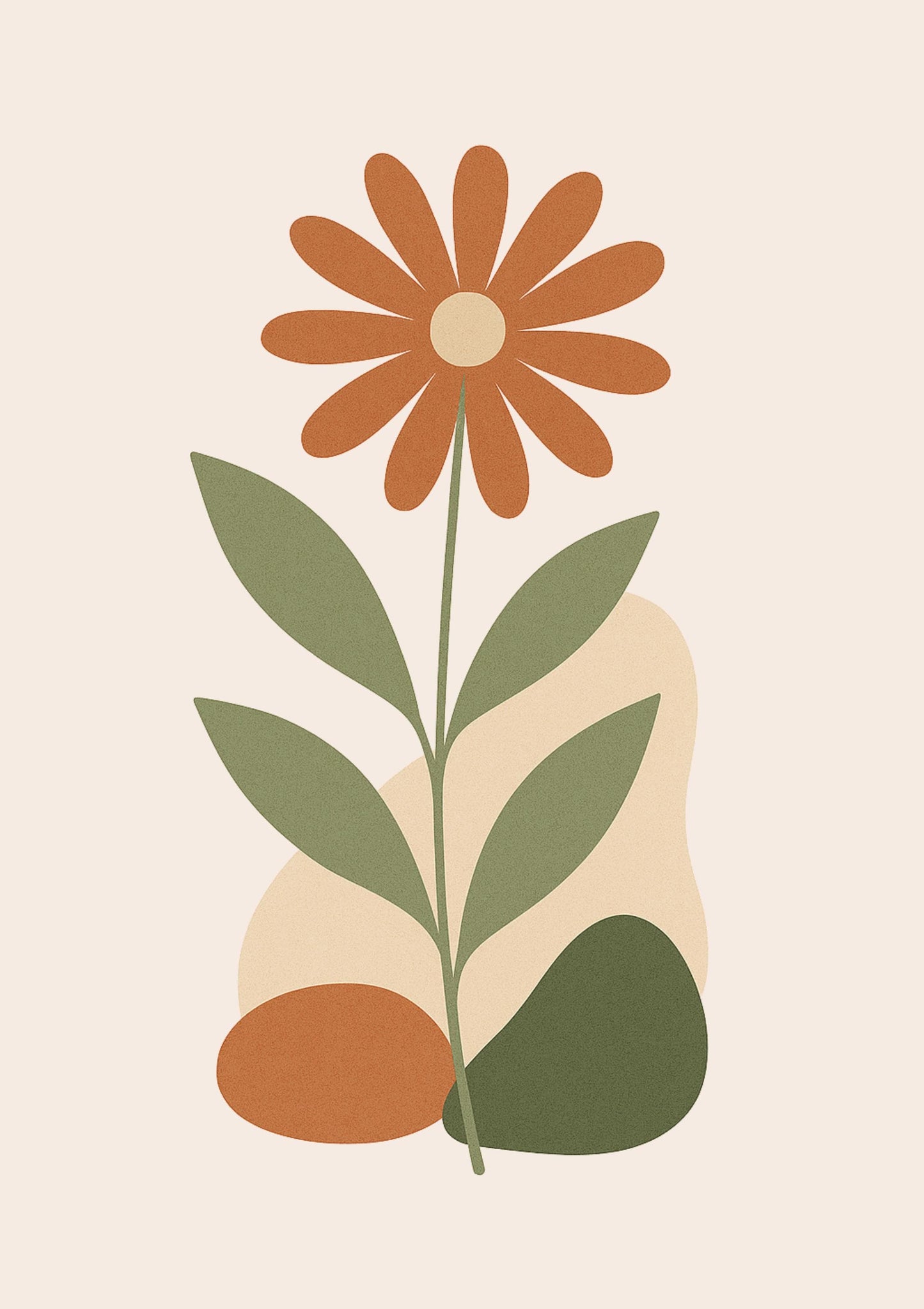 Poster Floral Minimaliste | Affiche Murale Digitale Plante Verte Et Fleur Ocre | Art Nature Abstrait | Téléchargement Instantané | Ambiance Boho