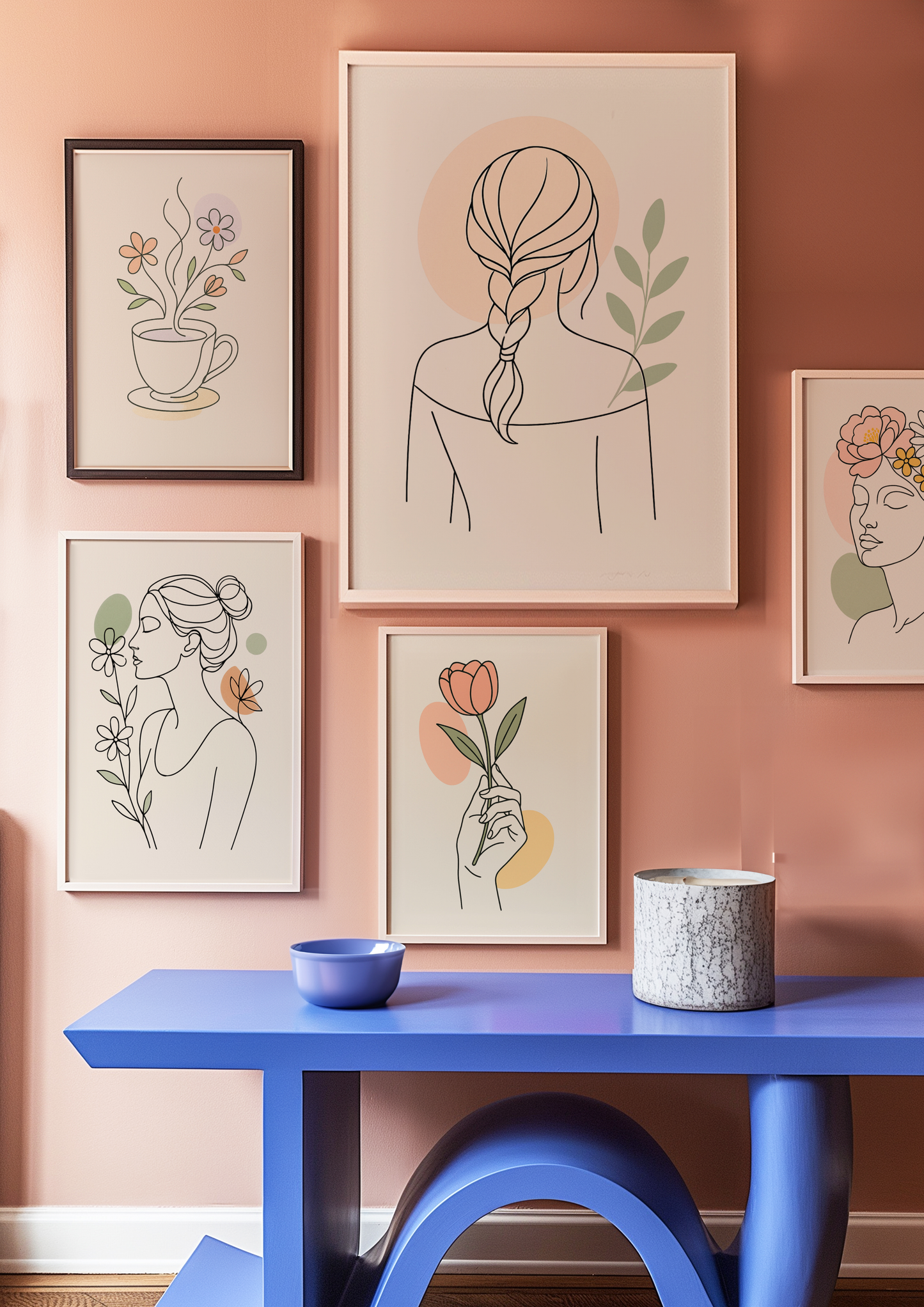 Affiche digitale à Télécharger d'une Femme avec Tresse | Poster à imprimer Line Art Botanique Minimaliste