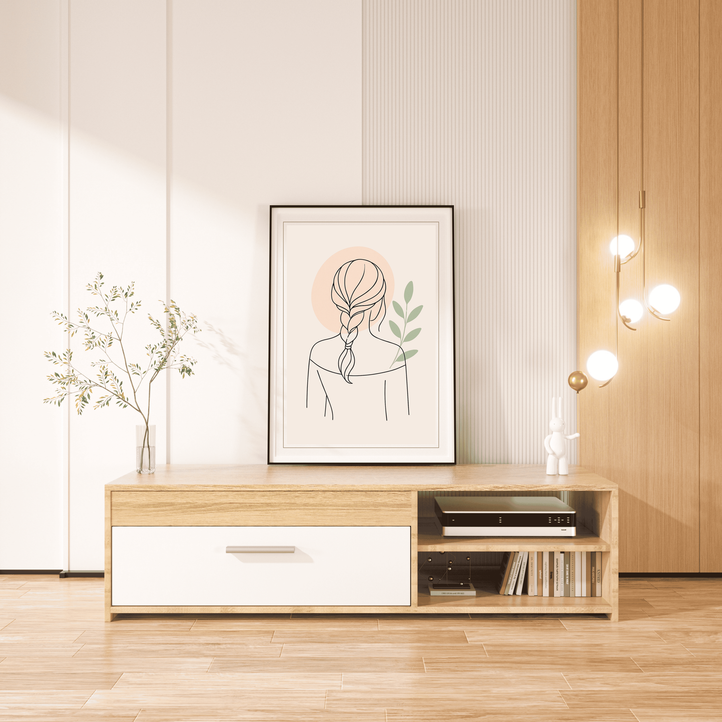 Affiche digitale à Télécharger d'une Femme avec Tresse | Poster à imprimer Line Art Botanique Minimaliste