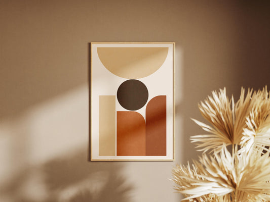 Affiche Murale Abstraite Géométrique – Poster Digital Terracotta et Beige Minimaliste – Art Moderne à Imprimer pour Salon, Chambre ou Bureau