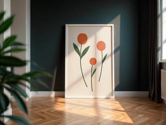 Affiche Fleur Botanique Trio | Poster Digital Minimaliste Terracotta | Illustration Nature Moderne à Télécharger