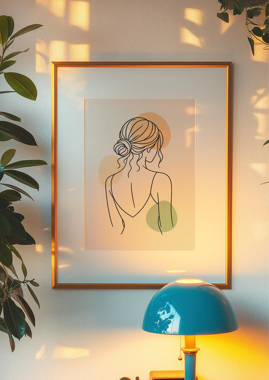 Affiche digitale line art femme dos nu | Poster minimaliste à imprimer | Art mural bohème chic | Déco mur salon chambre bureau | Pastel vibe