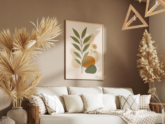 Poster Botanique Minimaliste | Affiche Murale Digitale Plante Verte | Art Nature Abstrait | Téléchargement Instantané | Ambiance Boho Cosy
