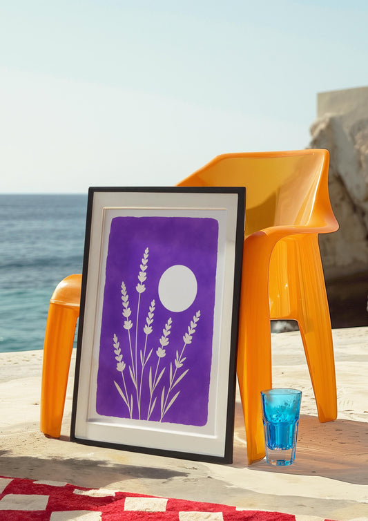 Affiche à Imprimer Lavande Blanche Minimaliste – Poster Botanique Violet Encre – Art Mural Floral Digital – Déco Colorée pour l'Été 2025