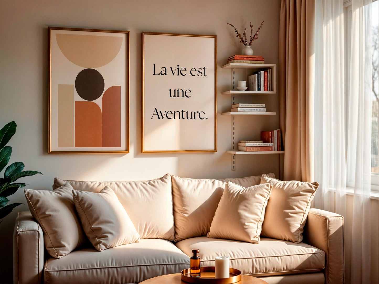 Affiche Citation Française "La vie est une aventure." – Poster Minimaliste à Imprimer – Art Inspirant Noir et Beige pour Déco Murale Moderne