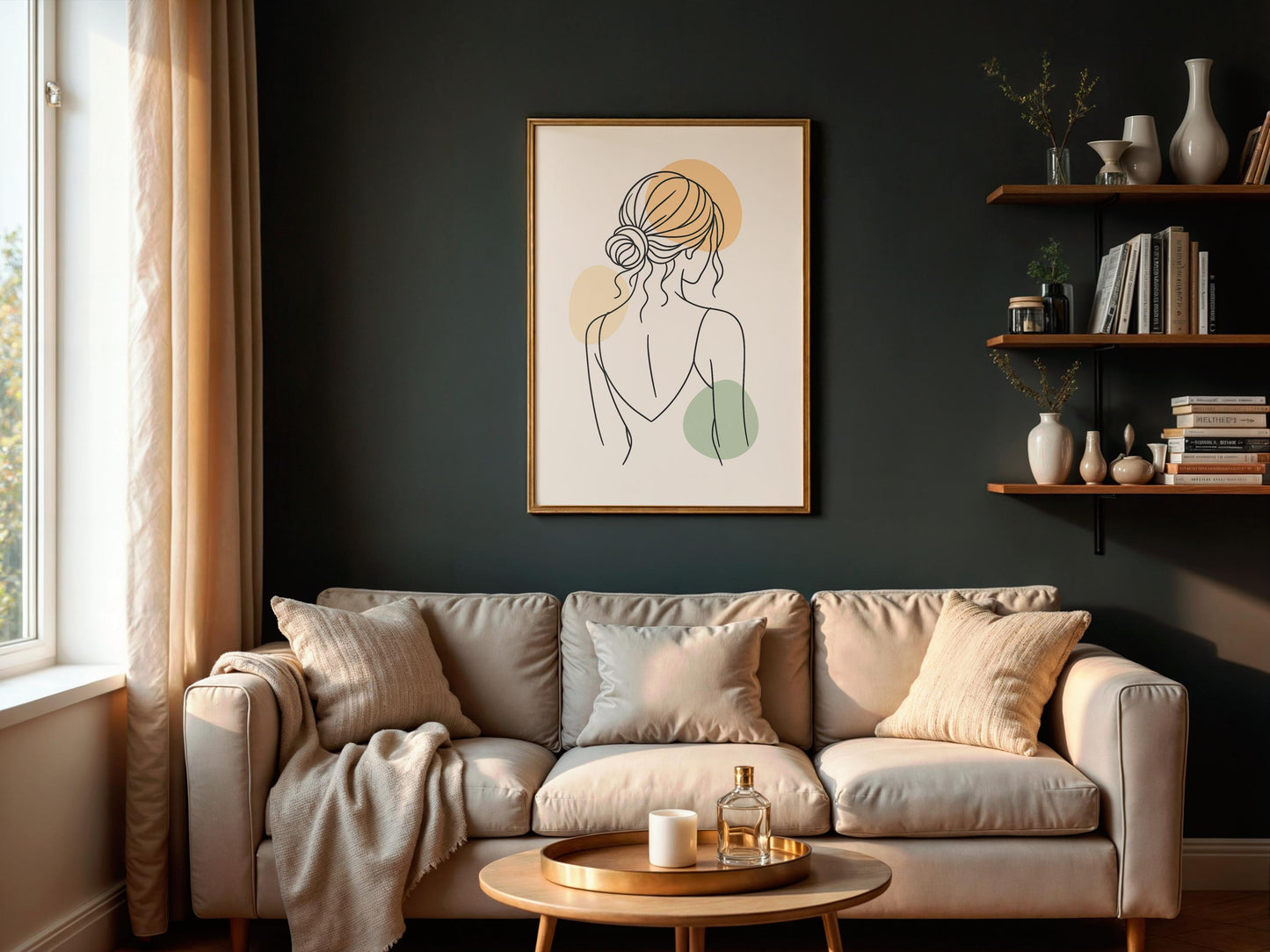 Affiche digitale line art femme dos nu | Poster minimaliste à imprimer | Art mural bohème chic | Déco mur salon chambre bureau | Pastel vibe